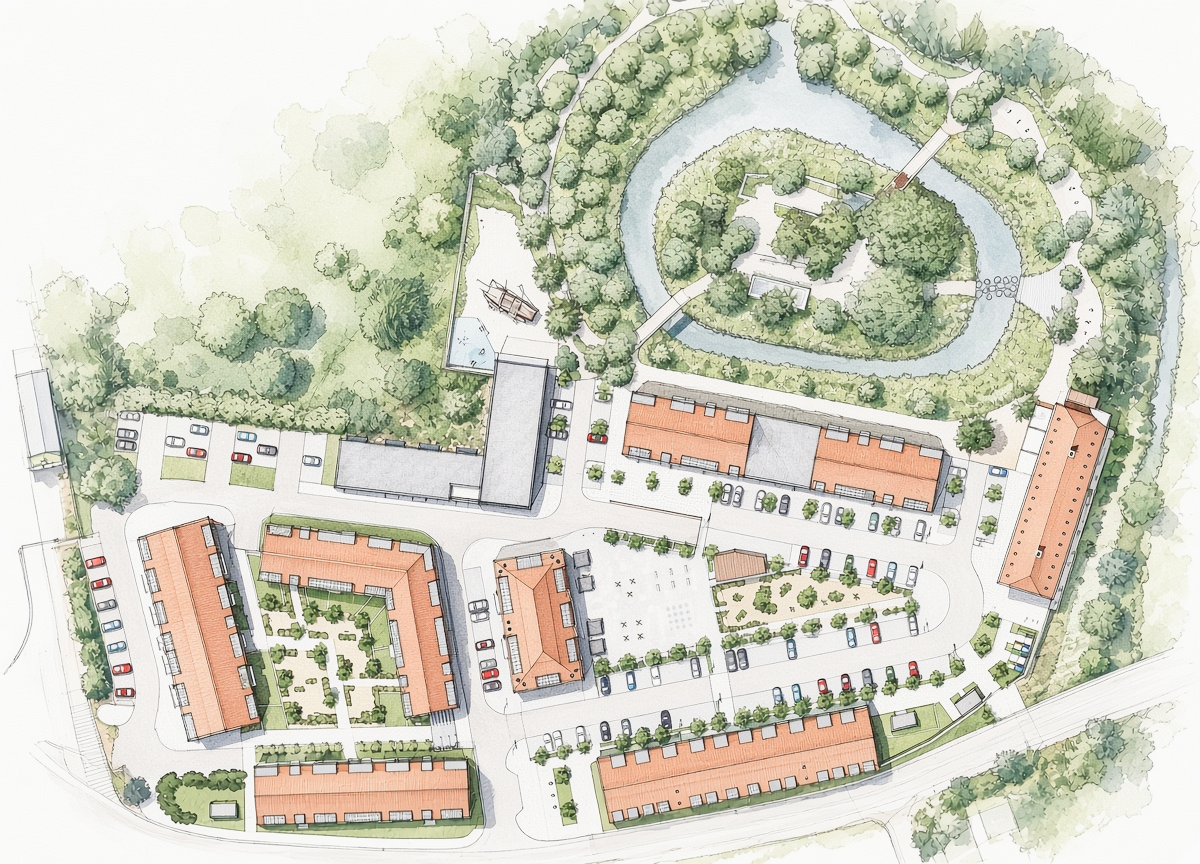 Ilustrovaná mapa areálu projektu Byty Klučov